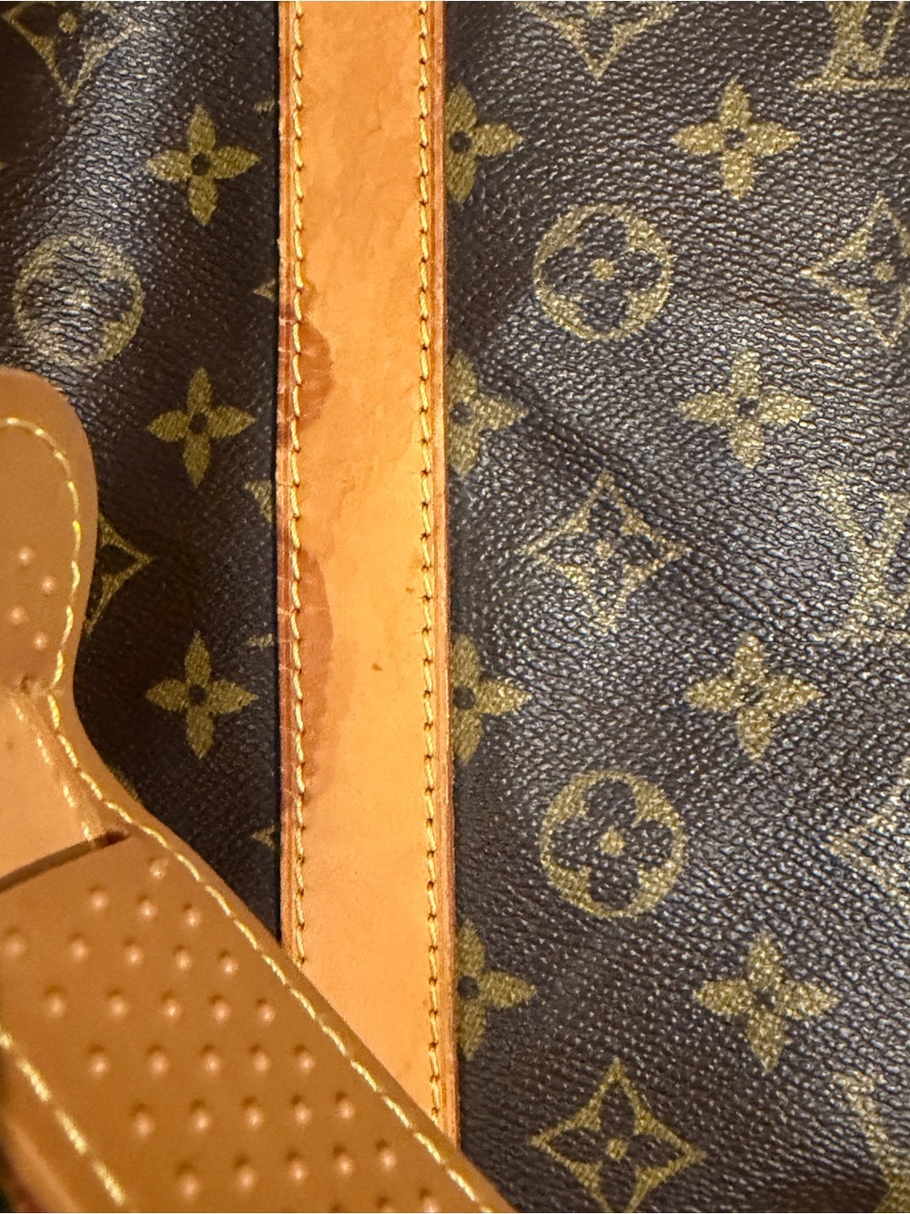 Louis Vuitton Monogram Canvas Travel Bag with Tan Leather Straps - Picture 7 of 16